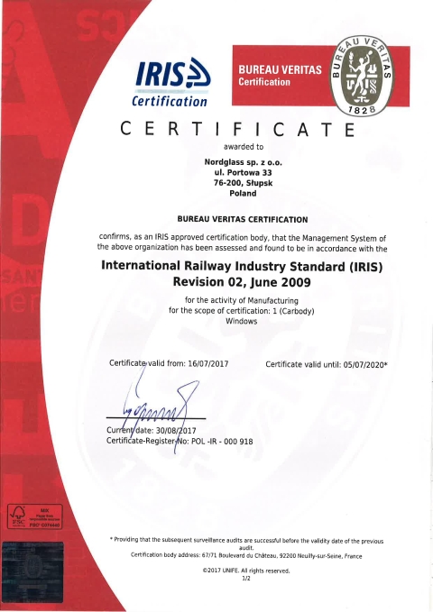 201171010NordGlass Certyfikat IRIS rev.02 International Railway Industry Standard